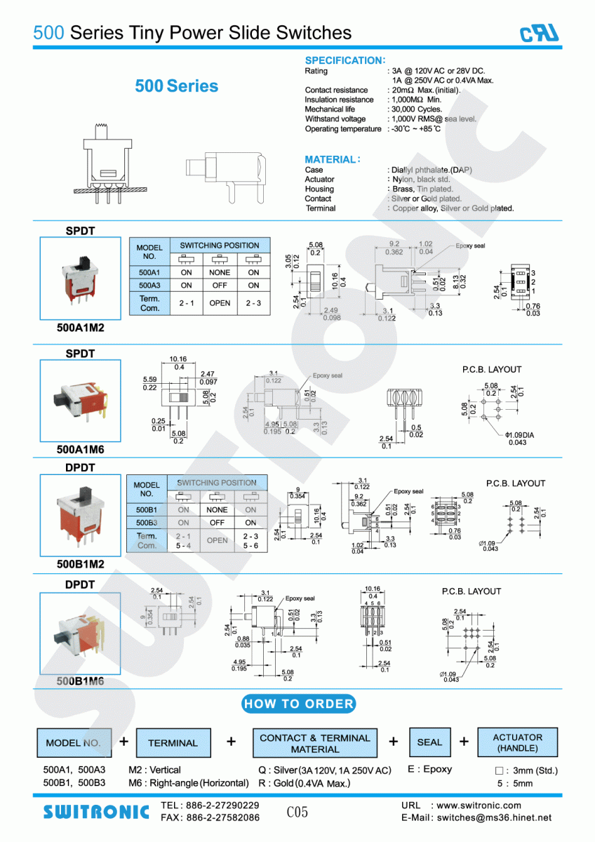 500 Series Tiny Slide Switch