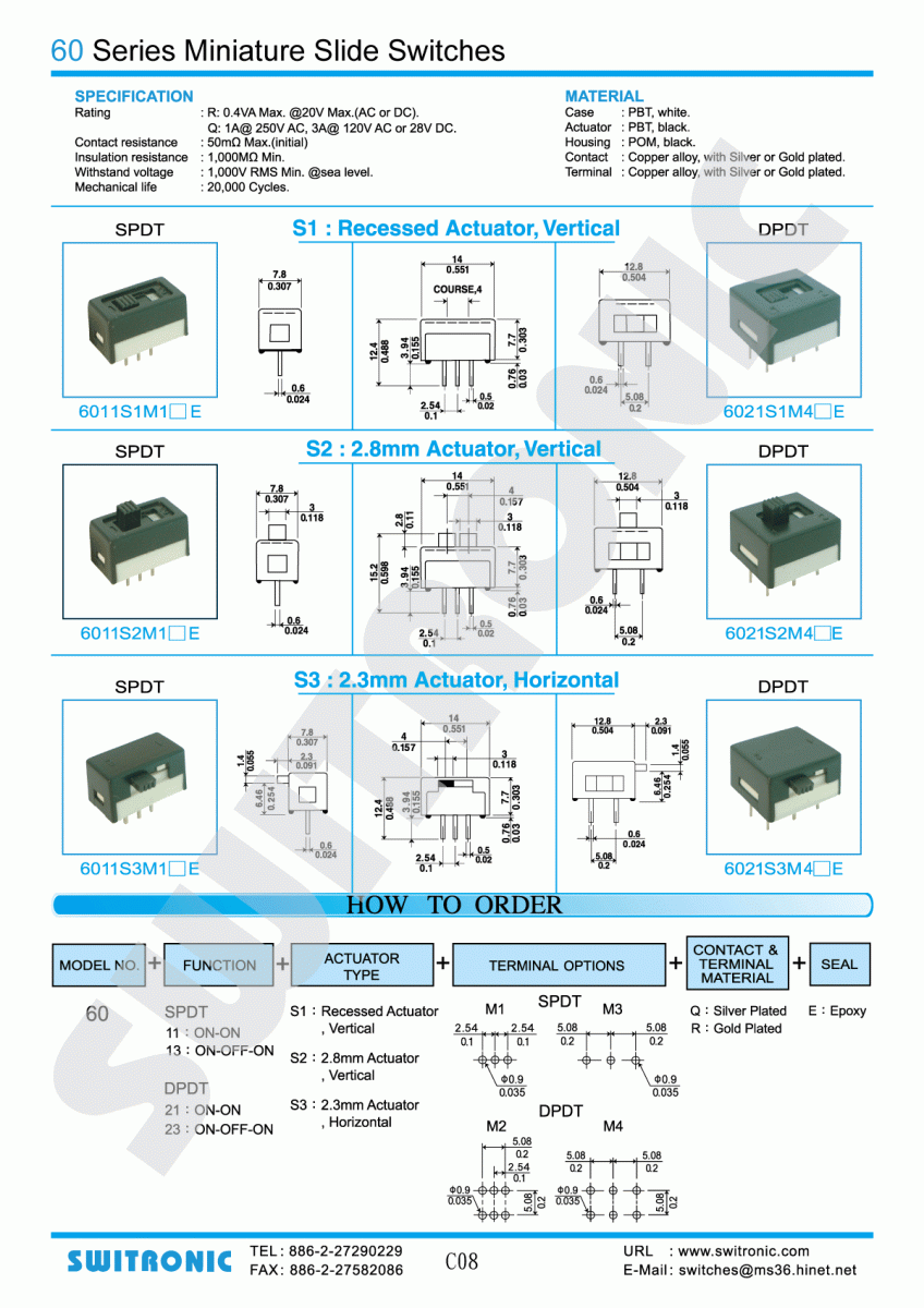 60 Series Miniature Slide Switch