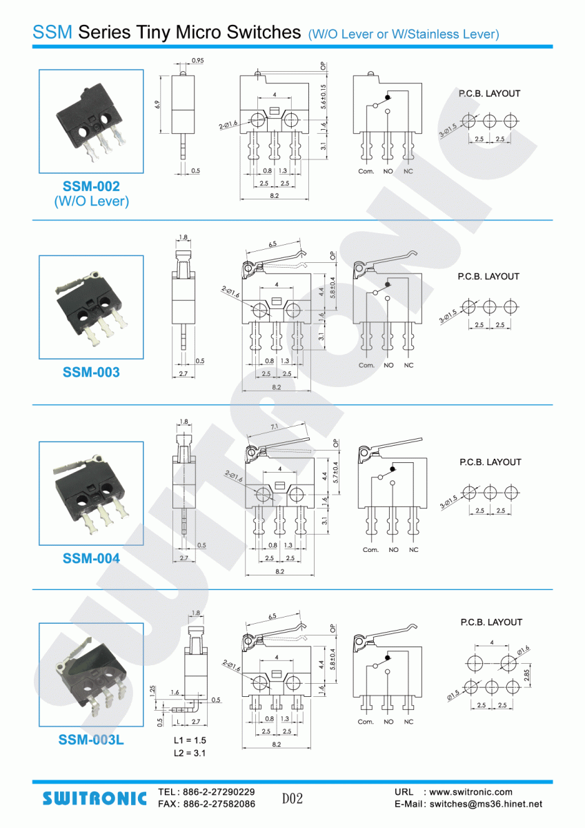 SSM Series Tiny Micro Swith (W/O Lever or W/Stainless Lever)