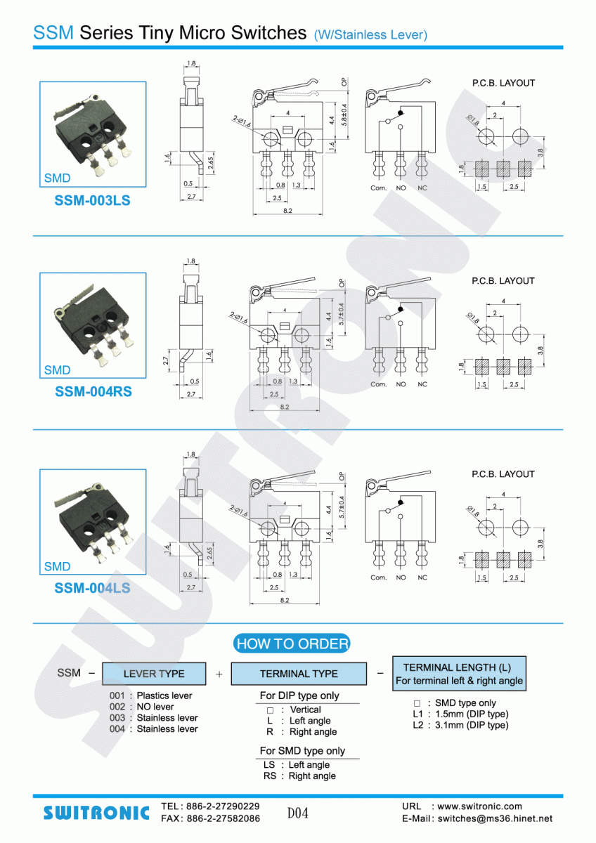 SSM Series Tiny Micro Swith (W/Stainless Lever)