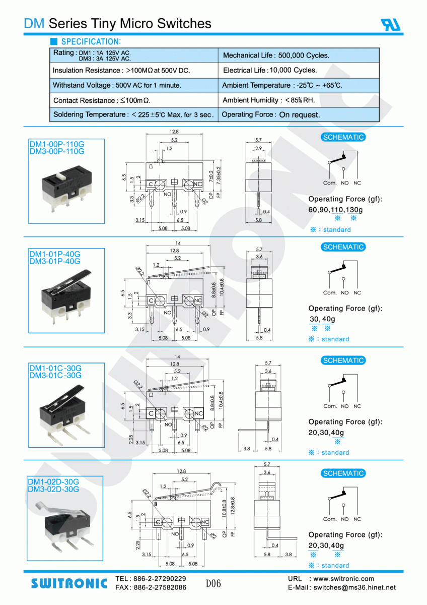 DM Series Miniature Micro Switch