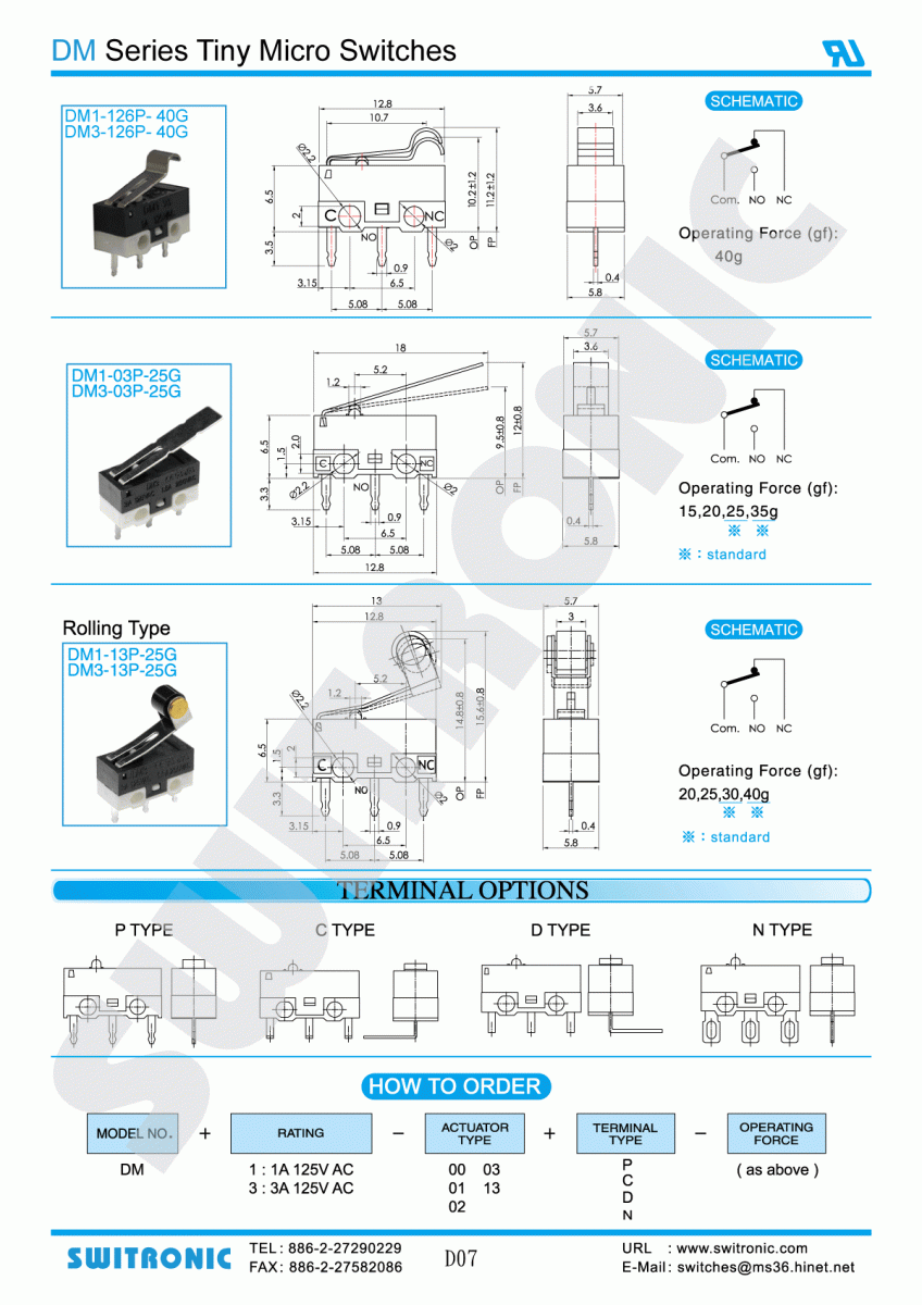 DM Series Miniature Micro Switch