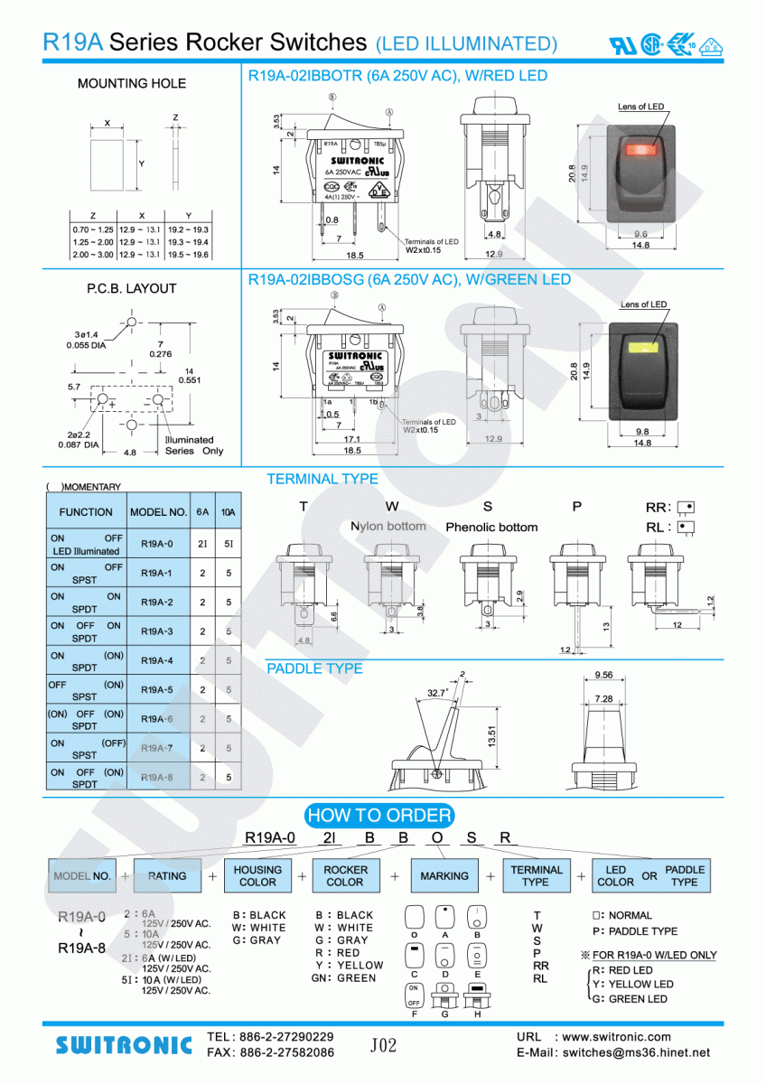 R19A Series Rocker Switch LED Illuminated