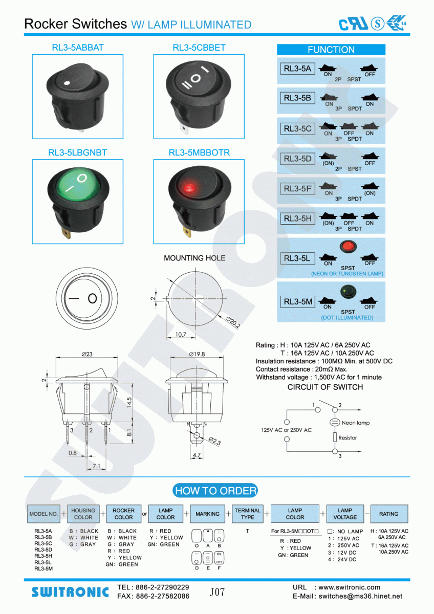 Illuminated Rocker Switch W/LAMP