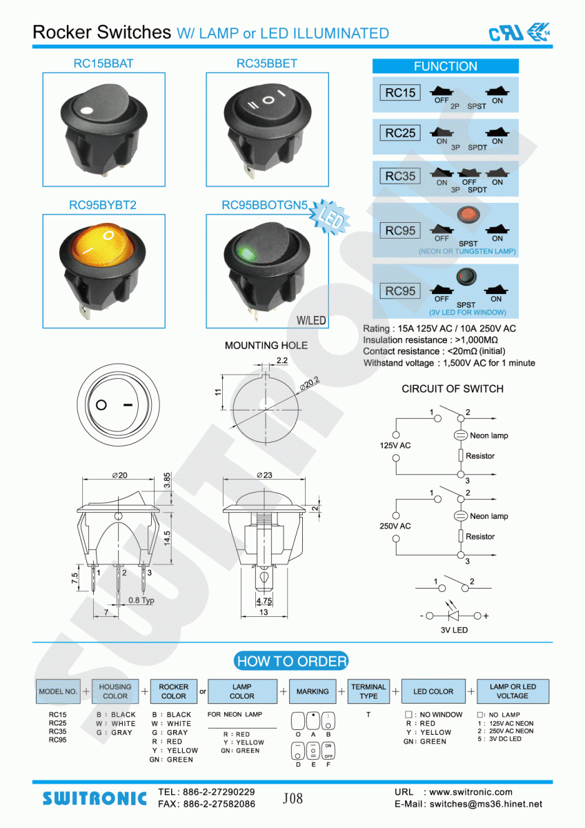 Rocker Switch W/LAMP or LED Illuminated