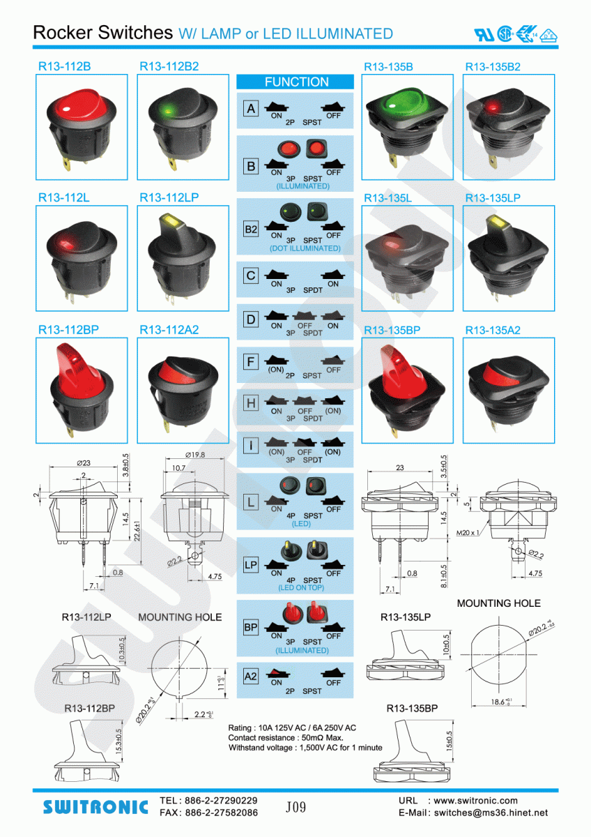 Rocker Switch W/LAMP or LED Illuminated